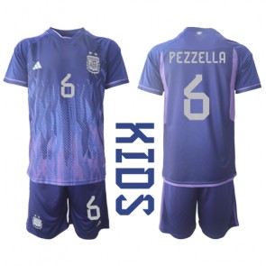 Argentina German Pezzella #6 Replica Away Stadium Kit for Kids World Cup 2022 Short Sleeve (+ pants)